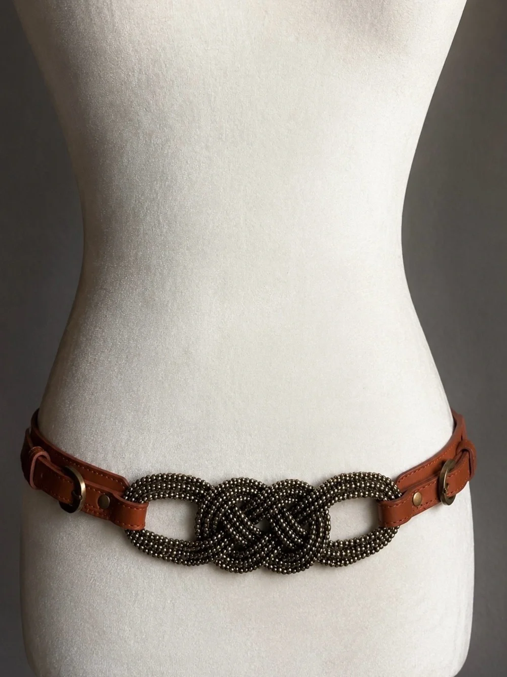 Vintage Inspired Beaded Knot Leather Stretch Boho Statement Waist Belt
